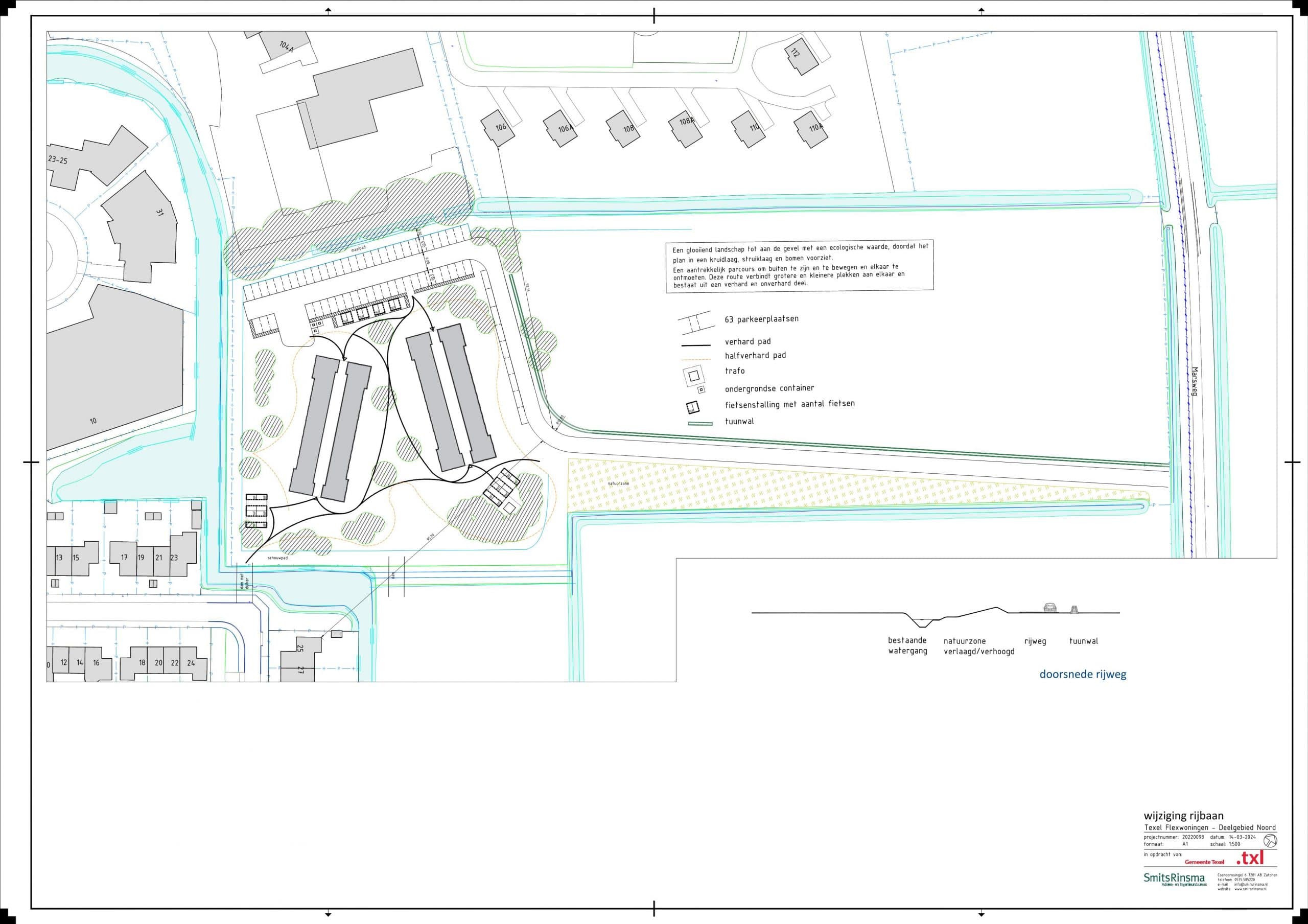 Situatietekening (plattegrond) van het gebied Marsweg Noord