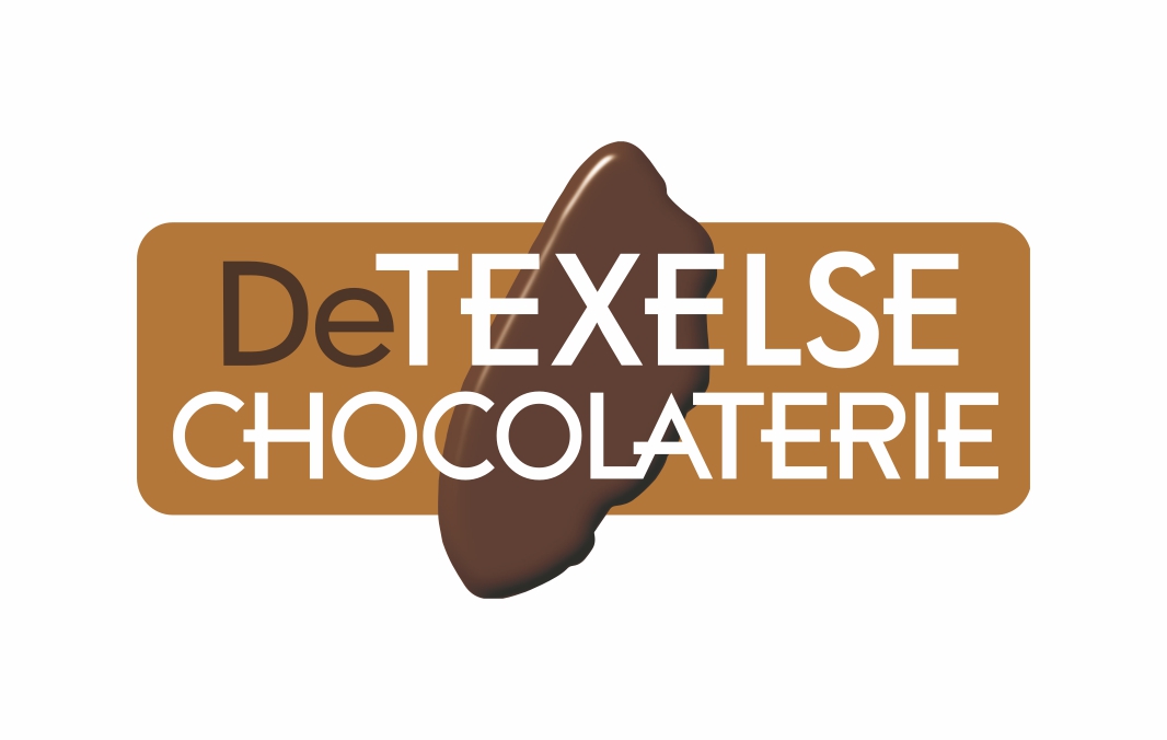 Een eiland van chocolade en de letters Texelse Chocolaterie