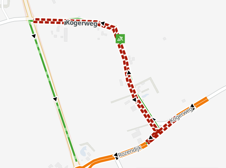 Plattegrond met daarop ingetekend de afsluiting van een deel van de Kogerweg