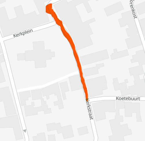 Plattegrond met daarop ingetekend de tijdelijke afsluiting van de Kerkstraat in Oosterend.