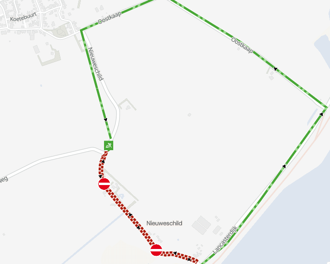 plattegrond met daarop ingetekend de tijdelijke afsluiting van een deel van Nieuweschild
